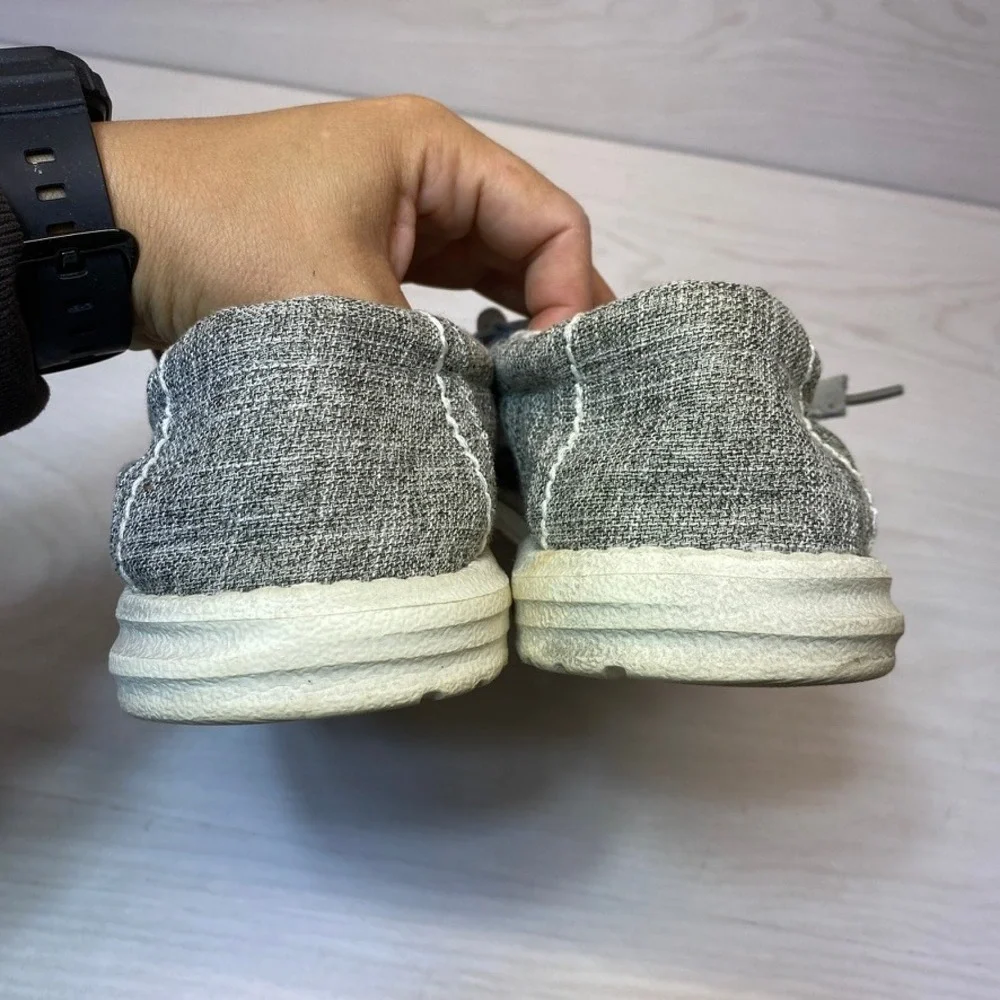 Hey Dude Mens 12 Wally Linen Loafers Iron Grey Casual Slip On Shoes 110793901